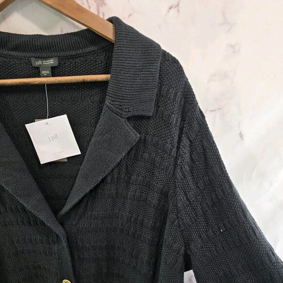 J Jill Cardigan Womens XL Black Sweater Blazer Wearever Textured Button Cotton - Picture 11 of 12